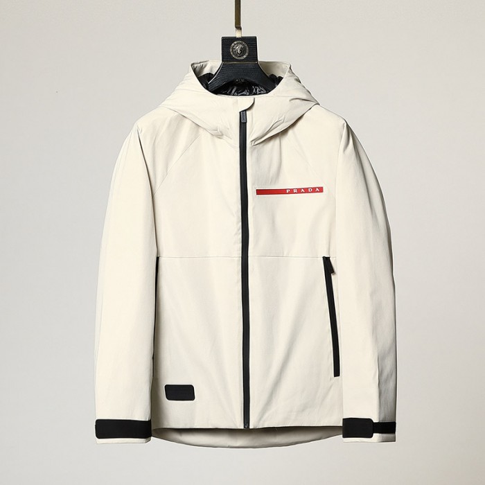 Prada Winter Wind Breaker Hooded Parka Wind Breaker -White-7770003