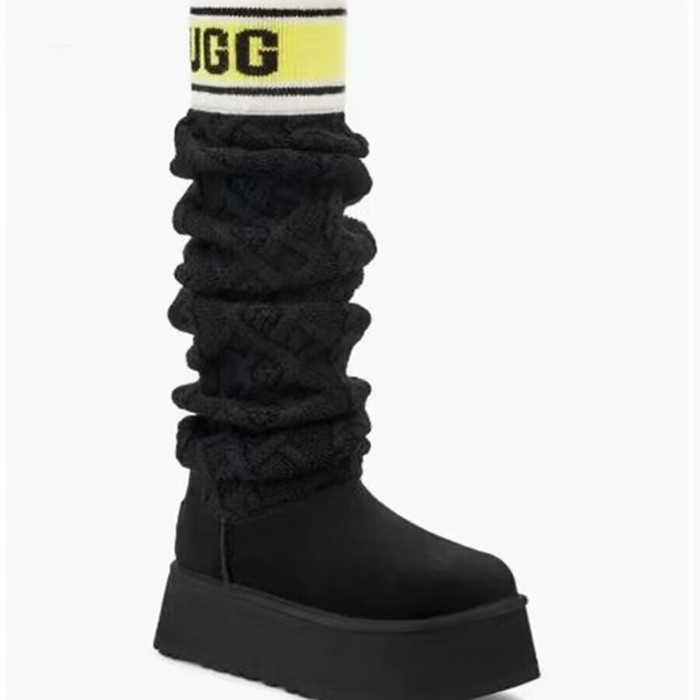 UGG Winter pure hand-knitted wool socks warm non-slip high cotton boots-Black-5558138